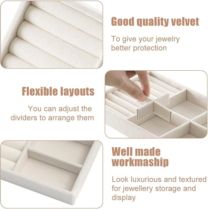10 Pack Jewelry Organizer Tray Drawer Inserts Stackable Velvet Liner Dividers - Image 4