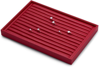 Oirlv Gorgeous Red Leather Ring Organizer Tray Jewelry Display Tray Stackable - Image 5