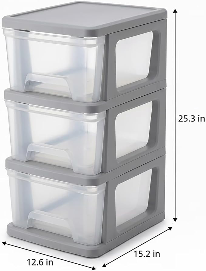 3-Drawer Organization Tower Medium Storage Cart, 59 lb Max Load, Lightweight & - Image 3