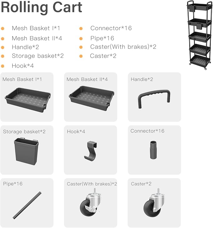 5 Tier Rolling Utility Cart - Image 4
