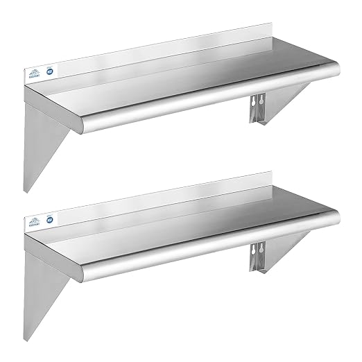 ROCKPOINT Stainless Steel Shelf 10 x 48 Inches 280lb, 2 Pack NSF Metal by ROCKPOINT