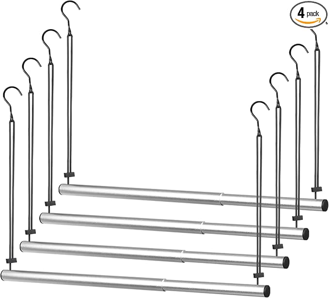 BaiNong Adjustable Closet Hanging Rod 17-30" Silver 4 Pack | Closet Rod by BaiNong