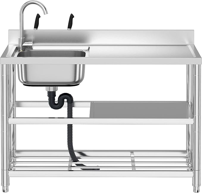 Free Standing Stainless-Steel Single Bowl Commercial Restaurant Kitchen Sink - Image 5
