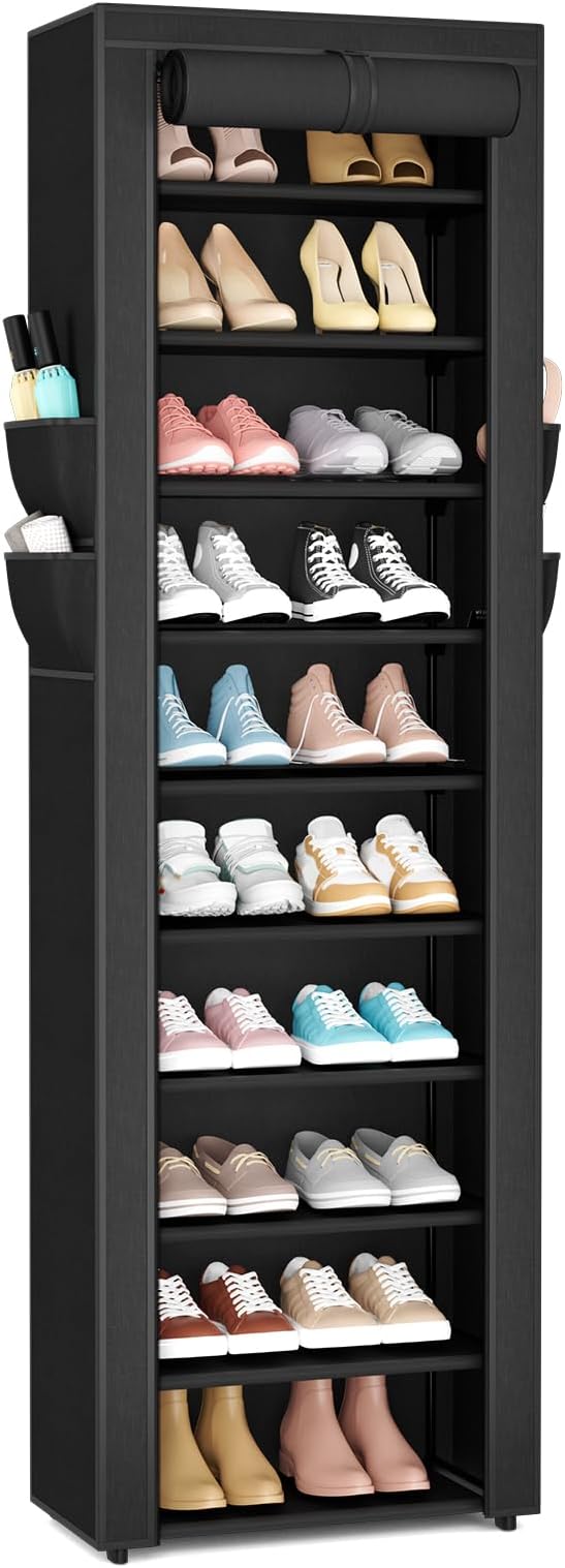 VTRIN Vertical Narrow Shoe Rack Organizer 10 Tier Tall Shoe Shelf Holds 20-22 by VTRIN