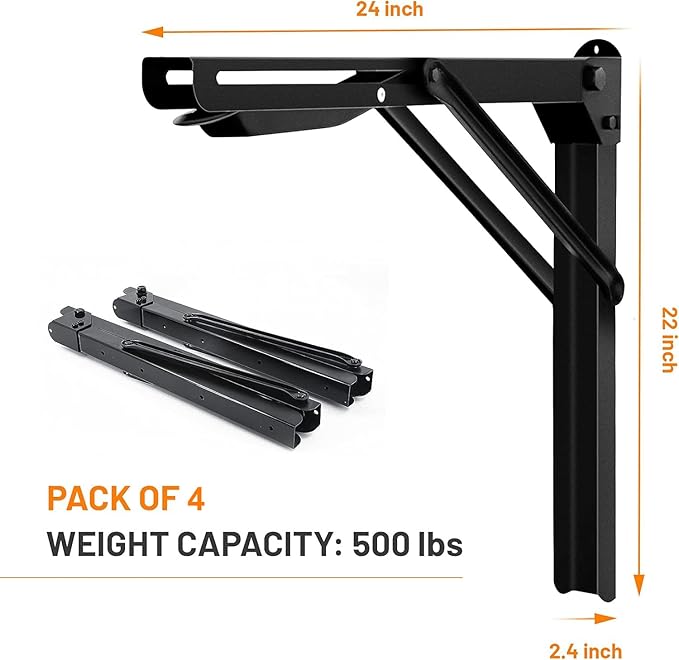 Wallmaster 24inch Folding Shelf Brackets Garage Heavy Duty Steel Max Load 500lb - Image 3