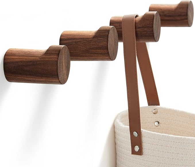 Wooden Wall Hooks 4 Pack, Modern Decorative Coat Hook Wall-Mount, Handmade by Unknown