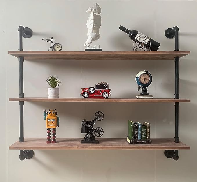 HDDFER Pipe Shelves Industrial Pipe Shelving Shelves Real Wood Industrial by industrialpipeshelving