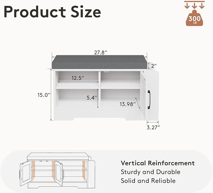 GRUSIGN 27.8" Shoe Storage Bench - Image 3