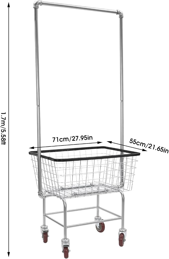 Laundry Cart, Steel Wire Laundry Cart, Laundry Basket - Image 4