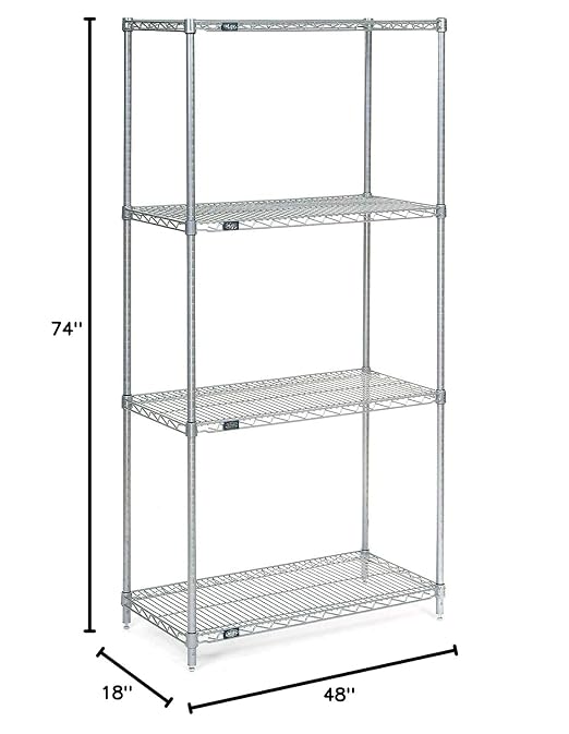 Nexel Economy Wire Shelving Starter Unit, 4 Tier, Nickel Chrome, x 48"L - Image 2