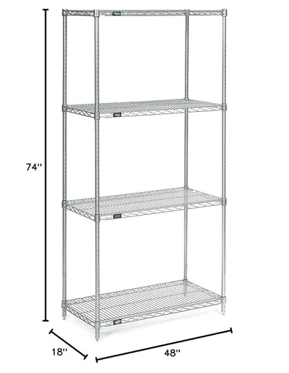 Nexel Economy Wire Shelving Starter Unit, 4 Tier, Nickel Chrome, x 48"L - Image 2