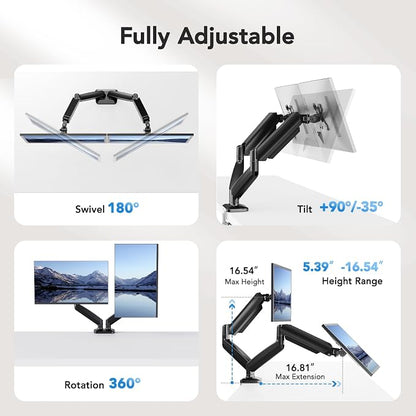 HUANUO Dual Monitor Mount, Mounts 2 Screens Up to 32 Inch, Holds 22 lbs per Arm - Image 4