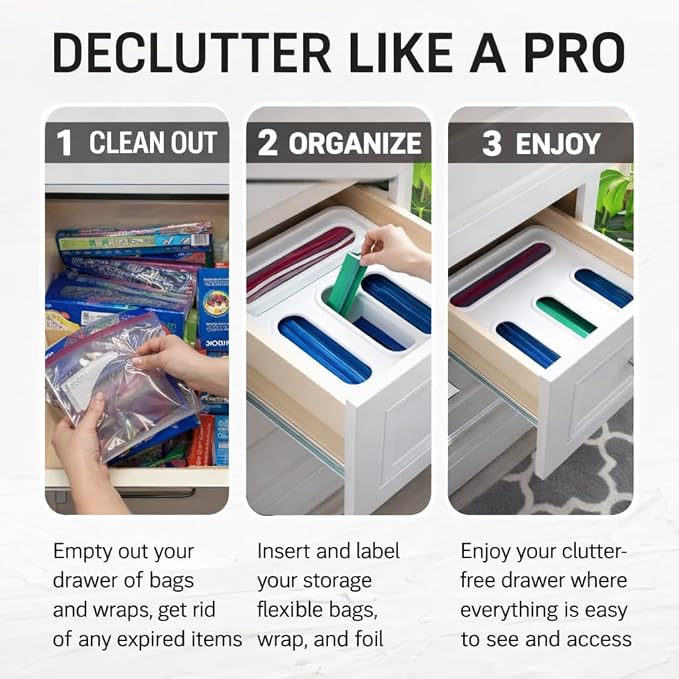 Storage Bag Organizer for Kitchen Drawer – 4 in 1 Plastic Baggie Organizer - Image 4