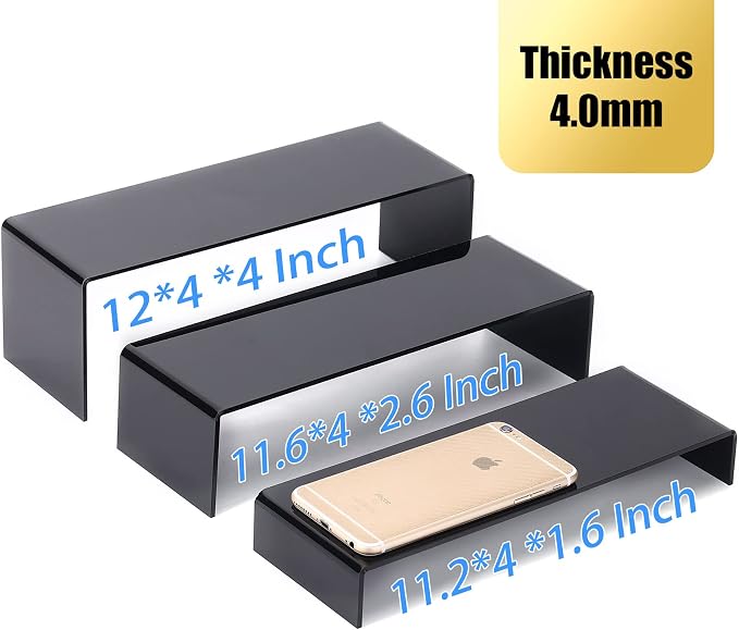 ANDGOO 6Pcs Large Acrylic Risers, 2 Set Black Rectangular Showcase Collectibles - Image 2