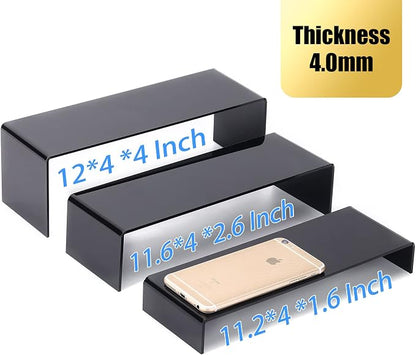 ANDGOO 6Pcs Large Acrylic Risers, 2 Set Black Rectangular Showcase Collectibles - Image 2