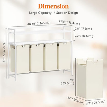 Lifewit Laundry Hamper 4 Section, 168L Pull out Laundry Clothes Basket Organizer - Image 3
