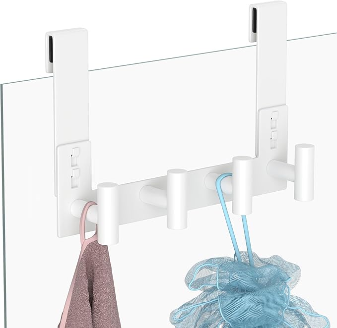 PMMASTO No-Drill Extra Long Shower Hooks, Fits 3/8" Thick Door, Heavy Duty by PMMASTO