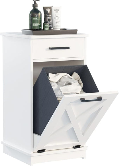 White Tilt Out Laundry Hamper Cabinet Hidden Laundry Hamper - Image 7