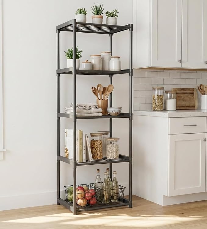 5-Tier Storage Shelves with Plastic Connectors – Metal Shelf Organizer - Image 2