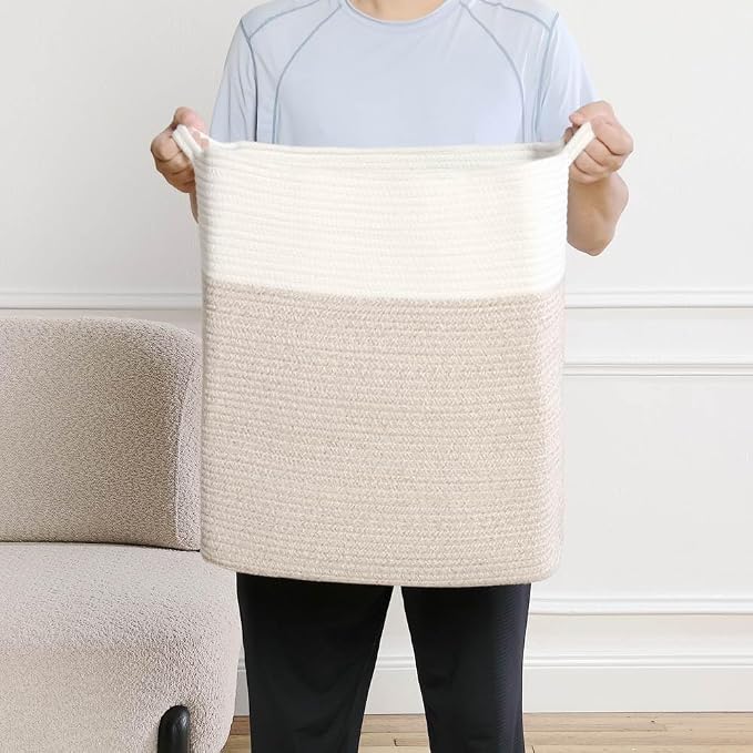 Tall Laundry Basket With Handles, Woven Cotton Rope Big Laundry Hamper Sorters - Image 2