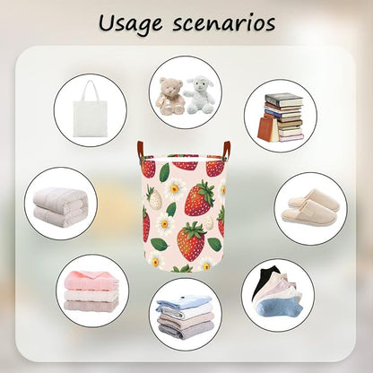 Laundry Baskets 15.7x19.7 Inch Large Strawberry Daisy Design Collapsible - Image 4