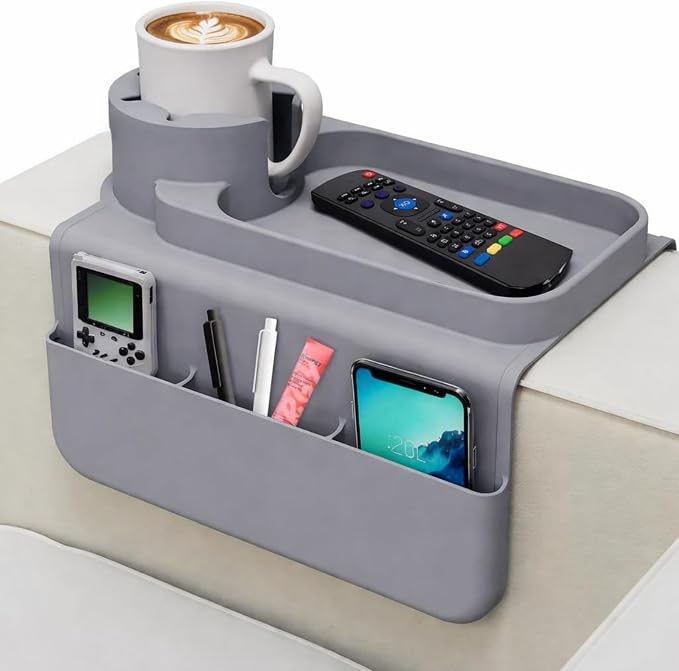 Silicone Couch Caddy Cup Holder Tray, 3-Side Sofa Armrest Organizer by Unknown