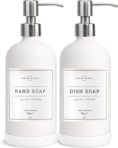 Vine Creations White Glass Soap Dispenser, 2 Pack Kitchen Soap Dispenser Set by VineCreations