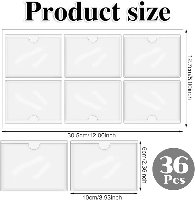 36 Pack Adhesive Index Card Pockets, 2.4 x 3.9 in | Clear PVC, self-adhesive - Image 2