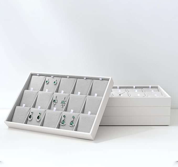 Oirlv Velvet Stackable Jewelry Tray 32 Grids Pendant Organizer Display Showcase - Image 7