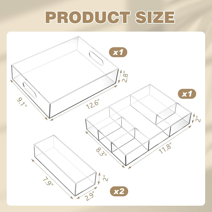 4 Pack Desk Drawer Organizer Set 3 Size Clear Acrylic Drawer Organizer Trays - Image 2