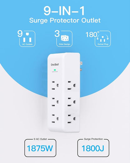 2 Pack Surge Protector Outlet Extender, 9 AC Multi Outlet Wall Plug - Image 2