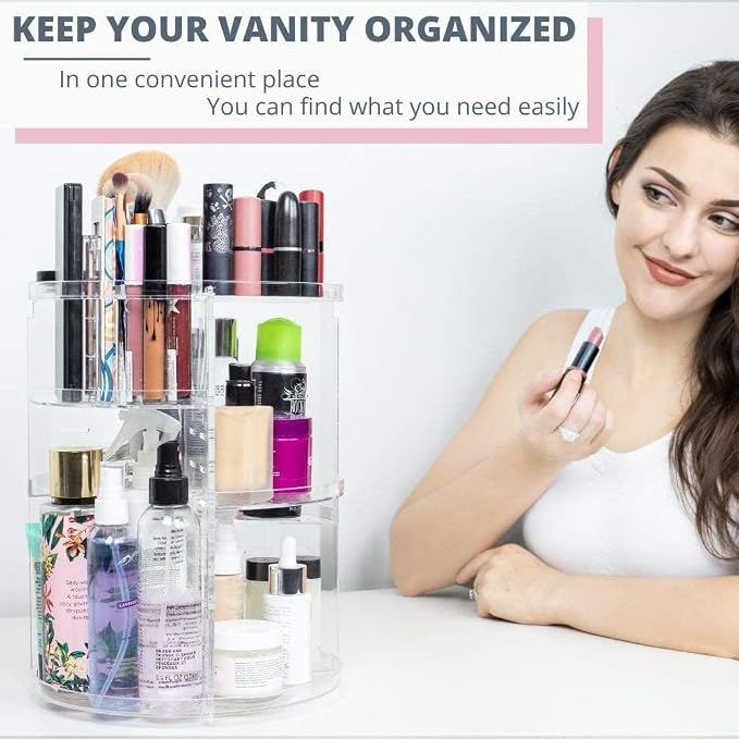 360 Rotating Makeup Organizer, Acrylic DIY Adjustable Bathroom Makeup Carousel - Image 7