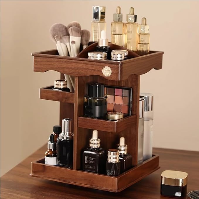 360° Rotating Makeup Organizer, Spining Adjustable Wooden Vanity Storage by Unknown