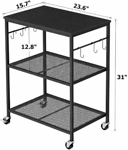 Homleke 3-Tier Rolling Kitchen Microwave Cart, Kitchen Utility Cart on Lockable - Image 4
