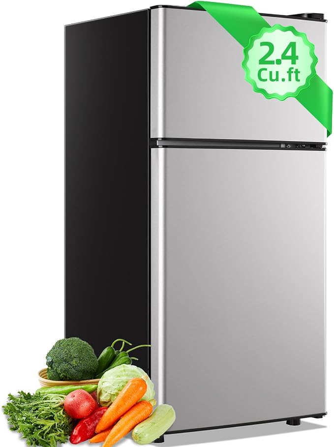 2.4 Cu.ft Mini Fridge with Top Freezer Apartment Size Dual Door Compact by DEMULLER