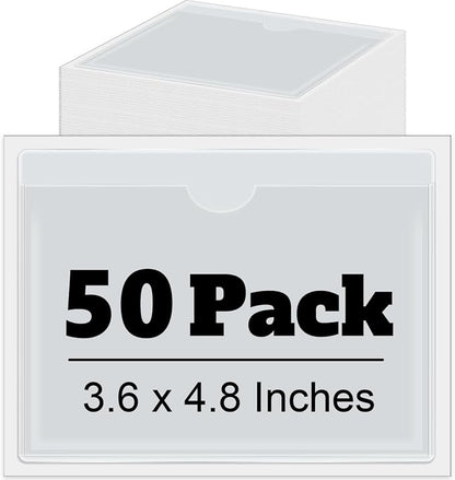 Chinco 50 Pack 3" x 4.5" Clear Adhesive Pockets, Index Card Pockets by Chinco