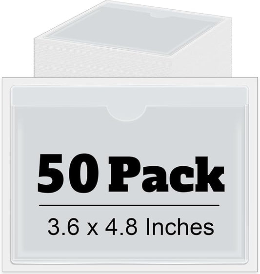 Chinco 50 Pack 3" x 4.5" Clear Adhesive Pockets, Index Card Pockets by Chinco