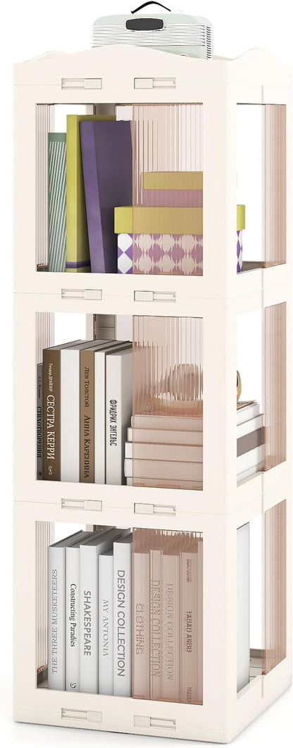 Giantex Foldable Rotating Bookshelf, 3-Tier Spinning Bookcase w/Swivel Base by Giantex