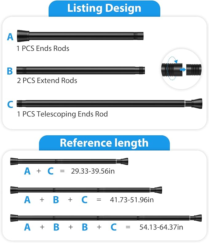 Spring Tension Curtain Rod 30 to 64 Inch, Adjustable Curtain Rods No Drilling - Image 2