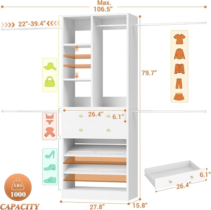 Besiost Closet System, 4.2–8.8 FT Closet Organizer - Image 3