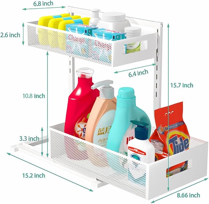 Under Sink Organizer Adjustable Height 2 Tier Bathroom Organizer Pull Out - Image 7