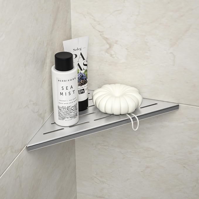 Corner Shower Shelf 10" Brushed 304 Stainless Steel Slot Design Recessed Corner by Bernkot