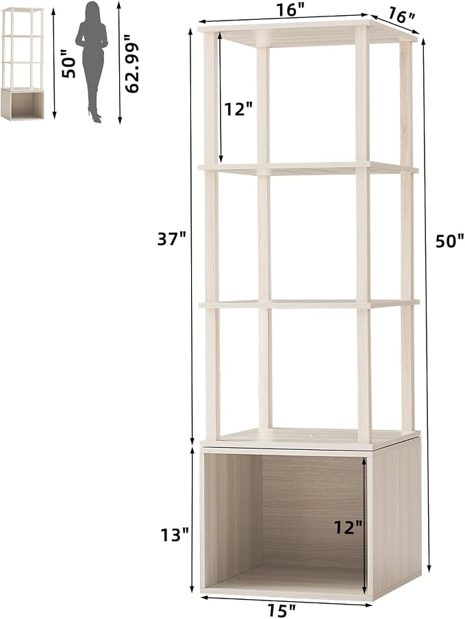 YUFAM Rotating Book Shelf Tower 4 Tier Spinning Wood Bookshelf 360 Revolving - Image 3