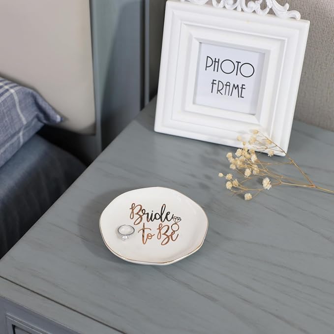 Wedding Ring Dish For Bride-Bride To Be Jewelry Dish Tray-Ceramic White - Image 4