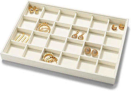 24 Grids Microfiber Jewelry Trays Ring Earrings Organizer Tray Stackable - Image 2