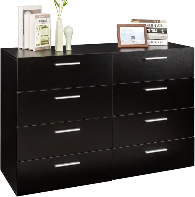 Karl home 8 Drawer Dresser, Wood Black Vanity Drawer Cabinet, Bedroom Storage - Image 3