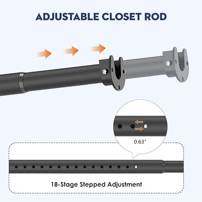 Heavy Duty Closet Rod, Adjustable 17-100 in, 1.3" Diameter | Black, Suitable - Image 2