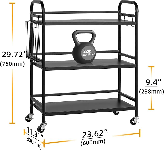 HDANI 3 Tier Metal Rolling Utility Cart, High Capacity Multi Purpose Heavy Duty - Image 2