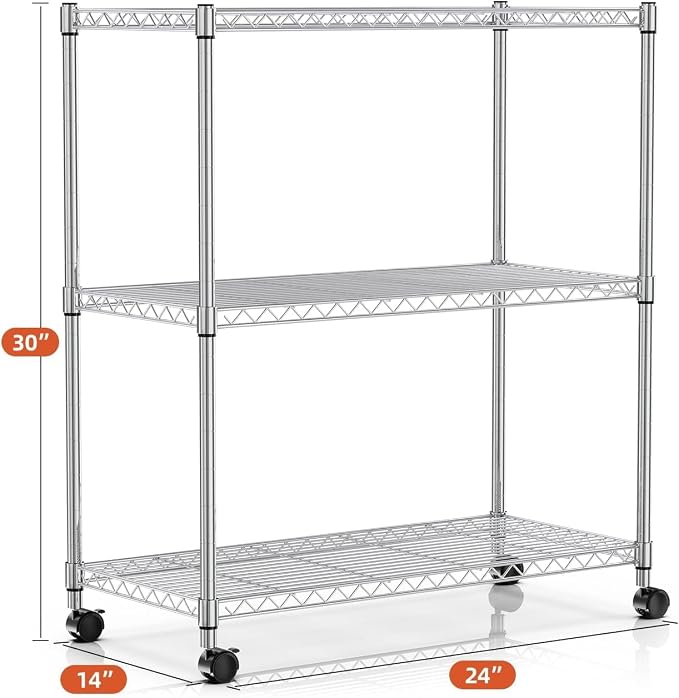 Simple Deluxe Heavy-Duty 3-Tier Rolling Shelving Unit, Adjustable Steel Wire - Image 2
