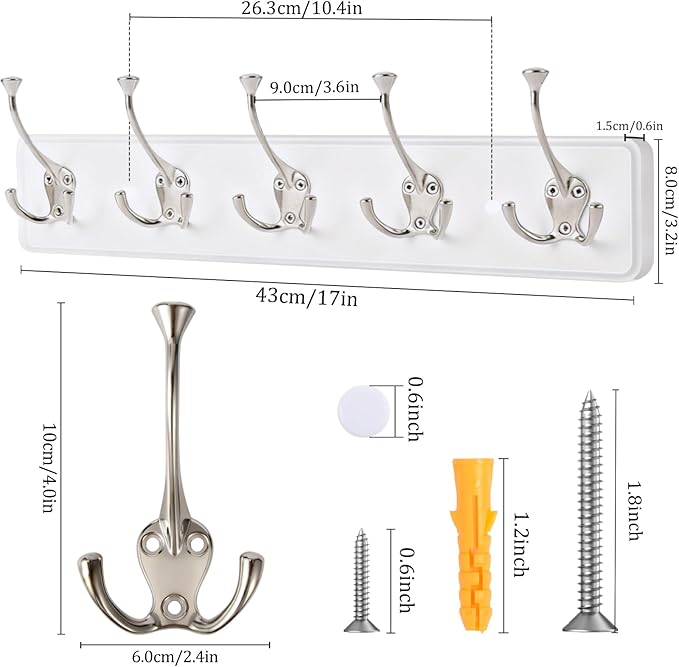 IBosins 2 Pack Coat Rack Wall Mount, Heavy Duty Metal Coat Hooks Rail - Image 2